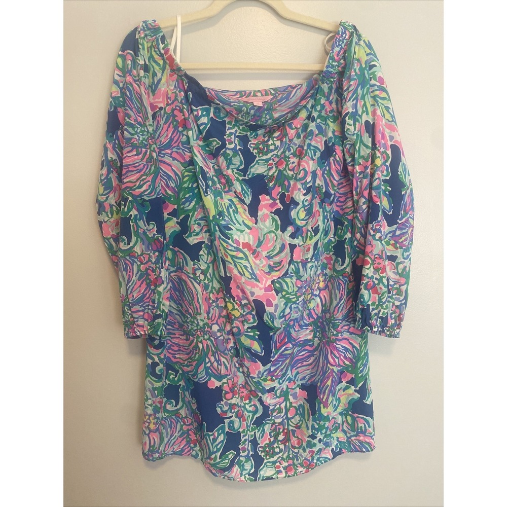 Lilly Pulitzer Adira Silk Dress Off the Shoulder Exotic Escapade Size medium m